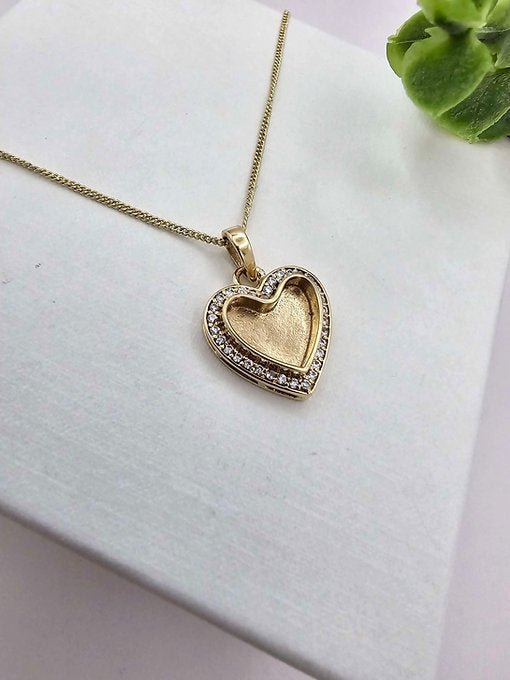 Heart Crystal Halo Memorial Necklace in 9ct Yellow Gold - Samuel Perry