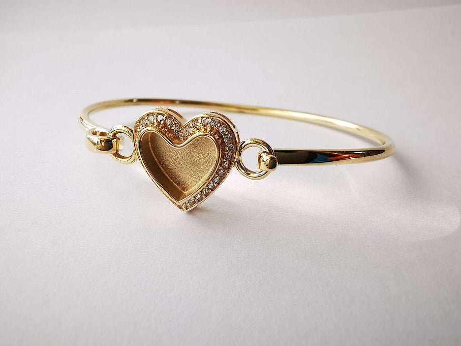 Heart Halo Memorial Hook Bangle in 9ct Yellow Gold - Samuel Perry