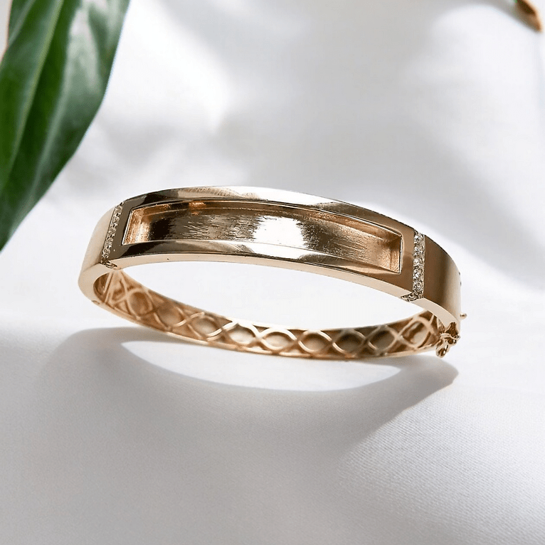 Heavy Front Crystal Memorial Bangle in 9ct Yellow Gold - Samuel Perry