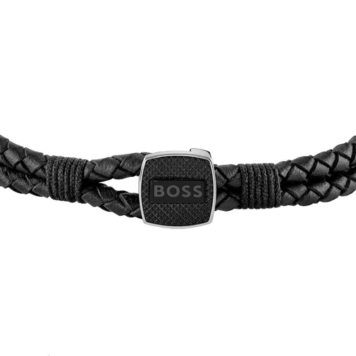 Hugo Boss Gents BOSS Seal Black Leather & Stainless Steel Bracelet - Samuel Perry