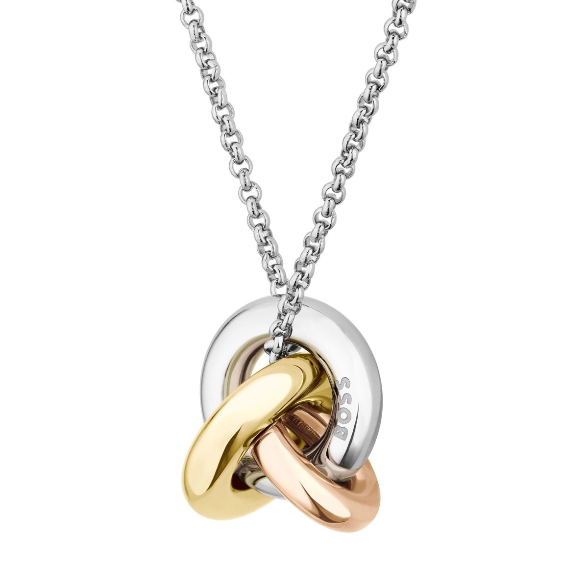 Ladies BOSS Harmonie Three Colour Circle Link Pendant Necklace - Samuel Perry