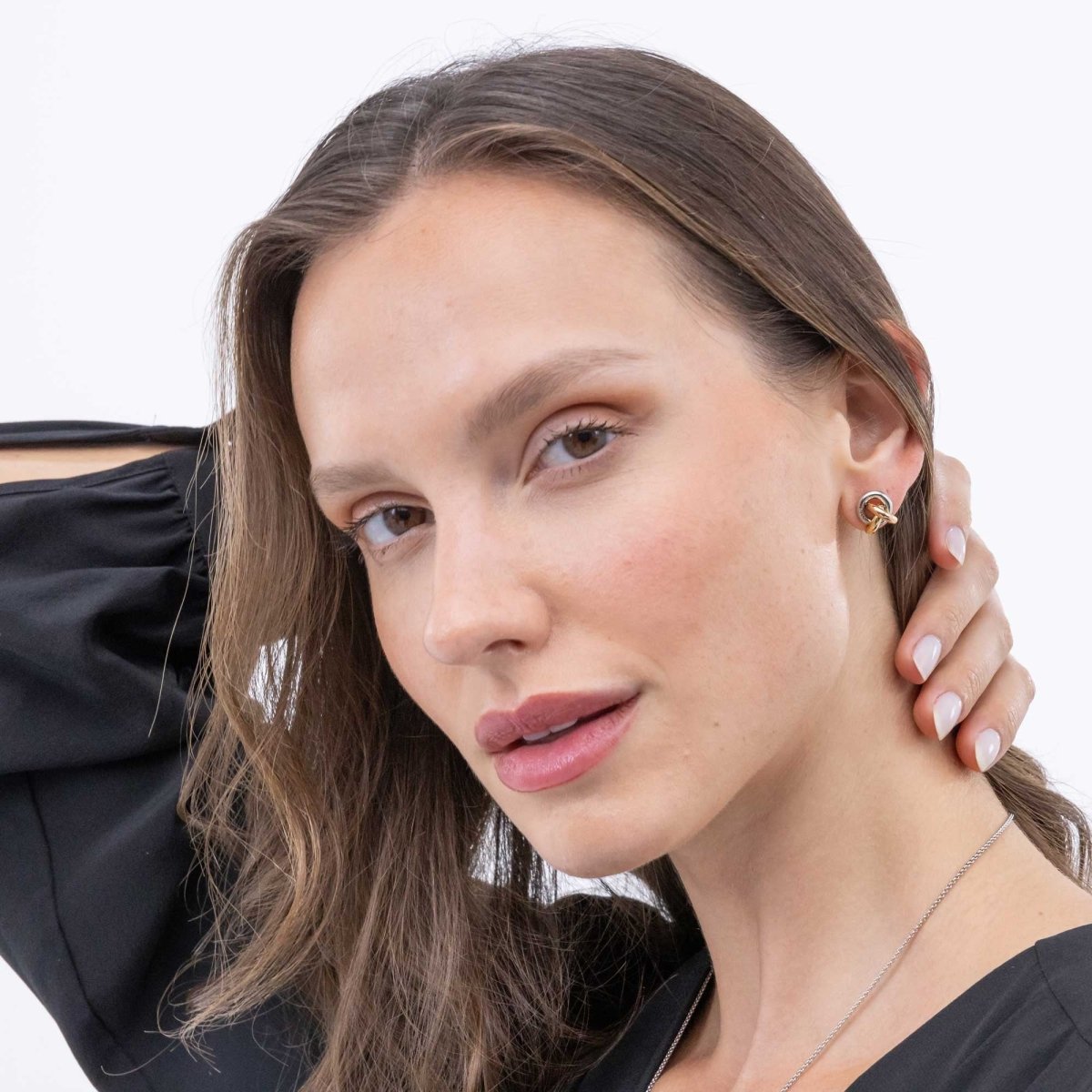 Ladies BOSS Harmonie Three Colour Cross Link Studs - Samuel Perry