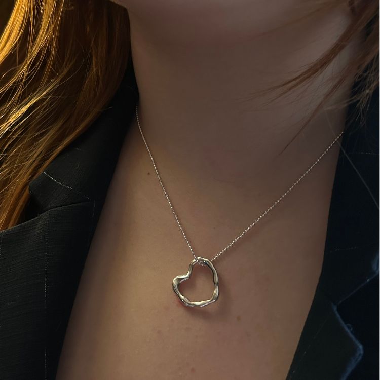 Large Molten Heart Necklace in Sterling Silver with small 9ct Yellow Gold molten heart - Samuel Perry