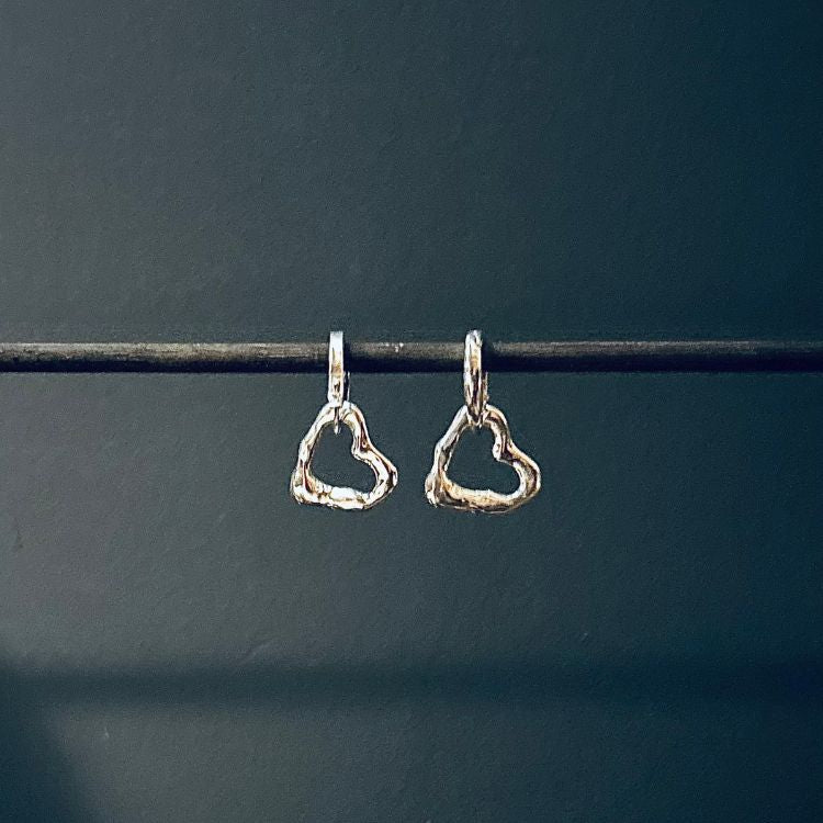 Molten Sterling Silver Heart Drop Earrings - Samuel Perry
