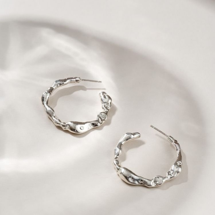 Molten Sterling Silver Hoops - Large - Samuel Perry