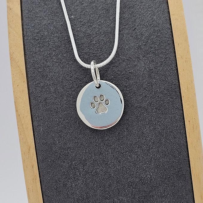 Paw Print Round Memorial Necklace in Sterling Silver - Samuel Perry