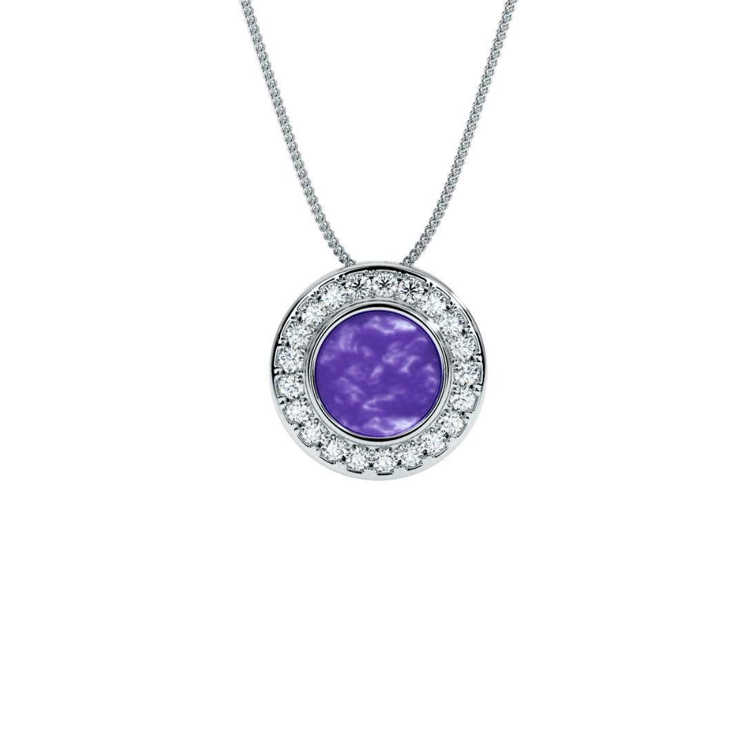 Round Halo Crystal Memorial Necklace in Sterling Silver - Samuel Perry