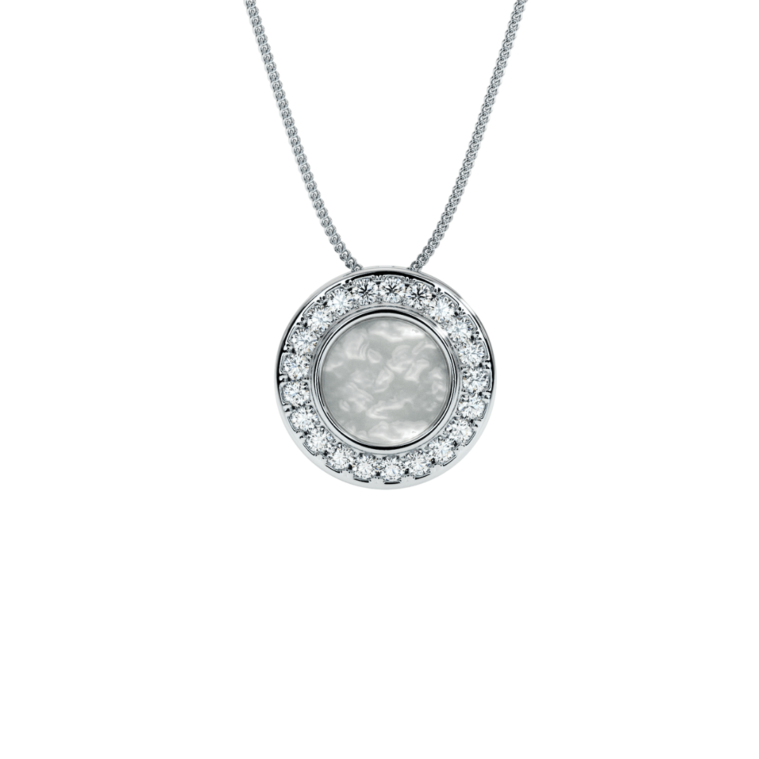 Round Halo Crystal Memorial Necklace in Sterling Silver - Samuel Perry