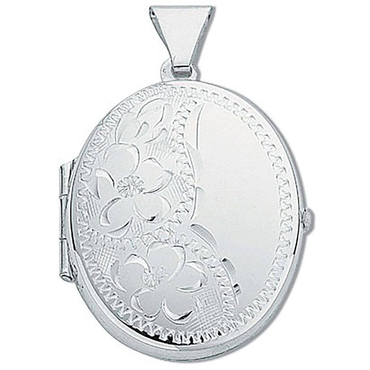 Silver Medium Engraved Oval Locket – Timeless Elegance - Samuel Perry