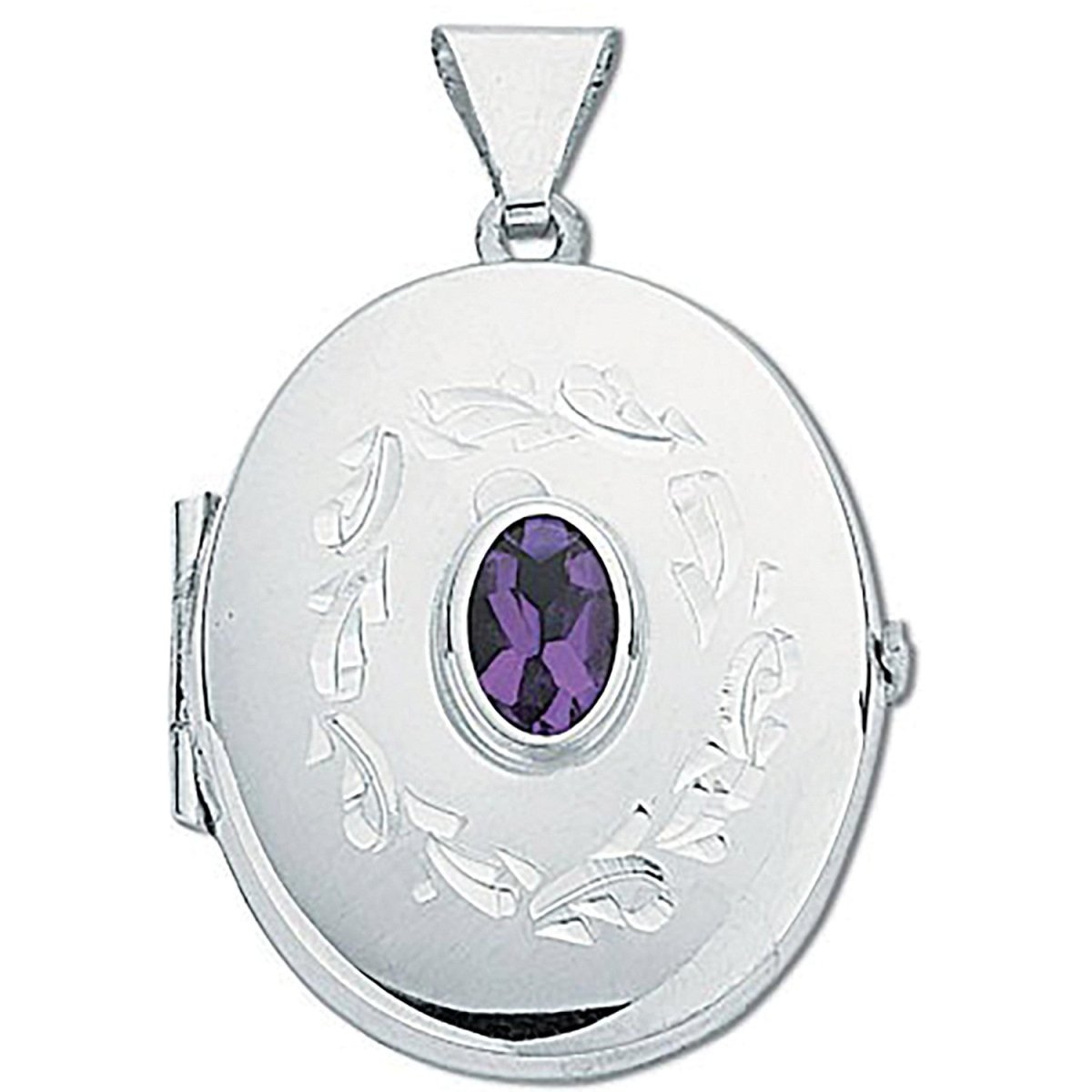 Silver Oval Locket with Amethyst - Samuel Perry