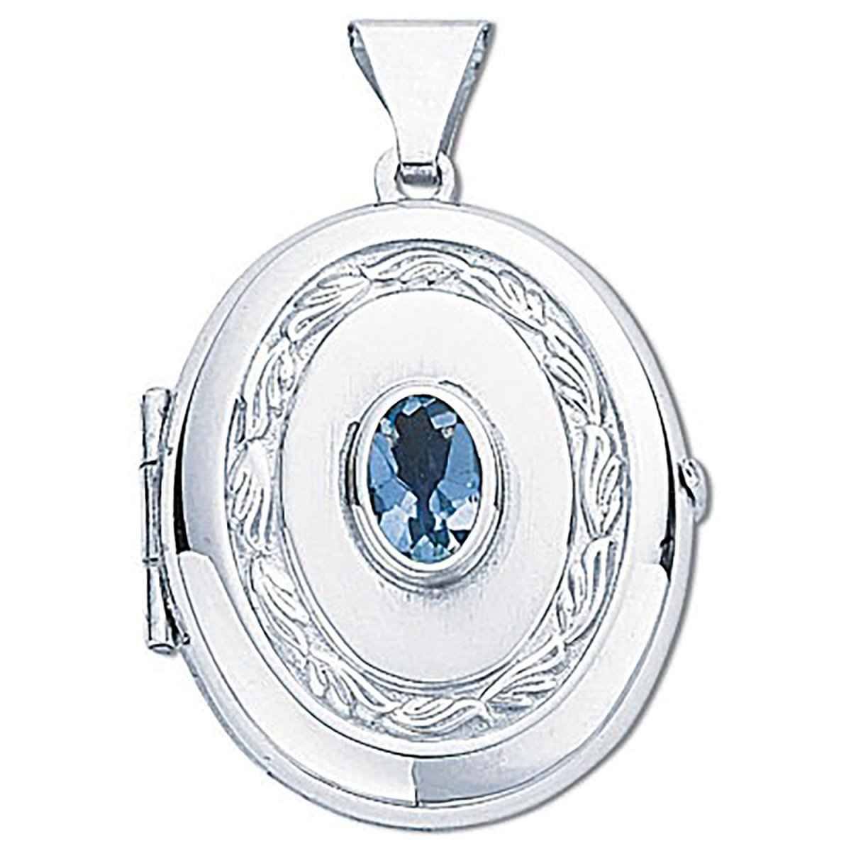 Silver Oval Locket with Blue Topaz - Samuel Perry