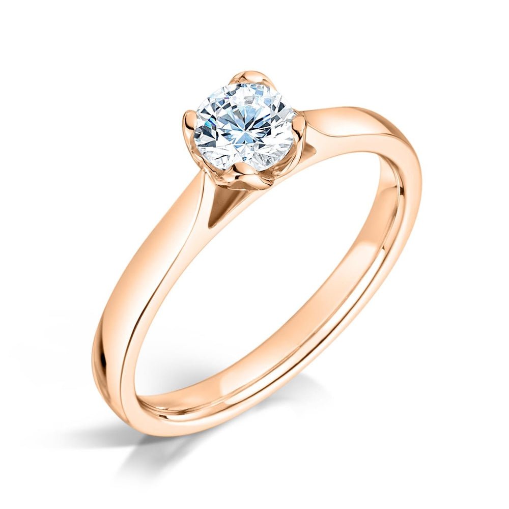 Solitaire Four - Claw Petal Engagement Ring with Tapered Daylight Shoulders - Samuel Perry