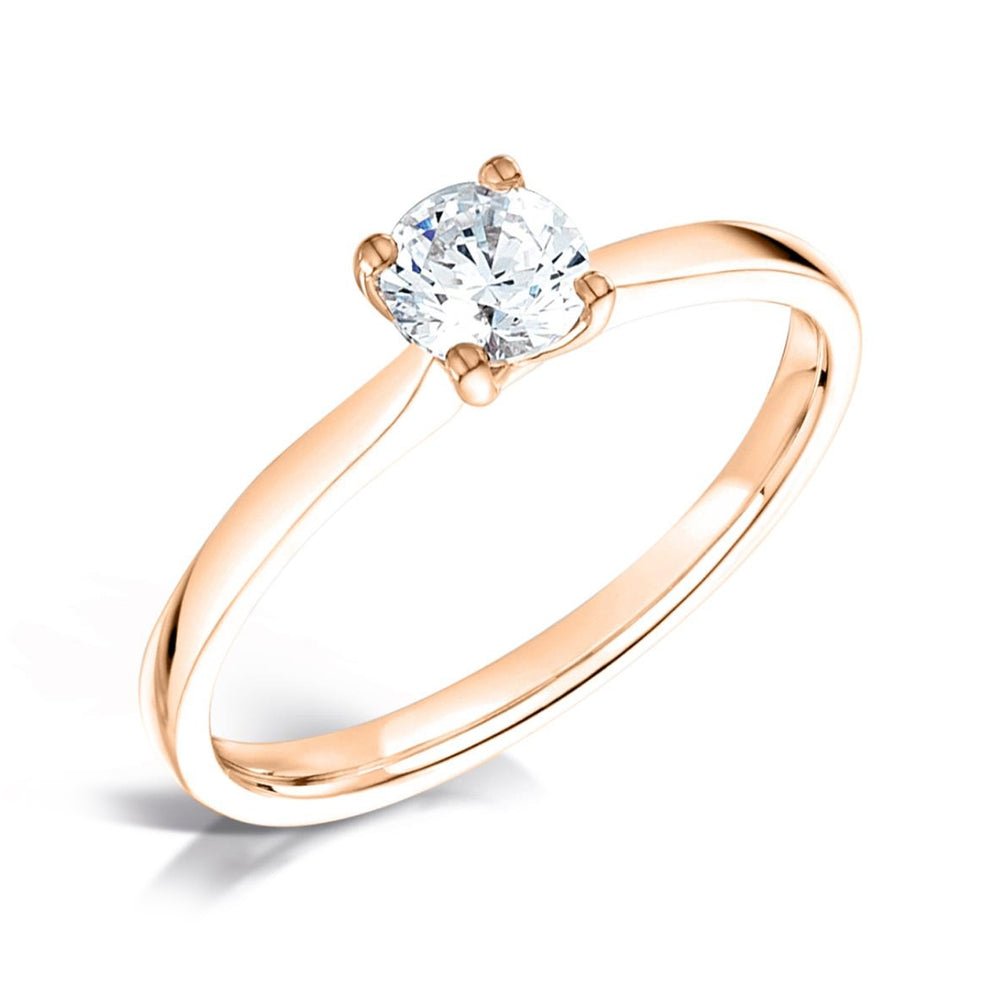Solitaire Four - Claw Tapered Solid Court Engagement Ring Rose Gold - Samuel Perry