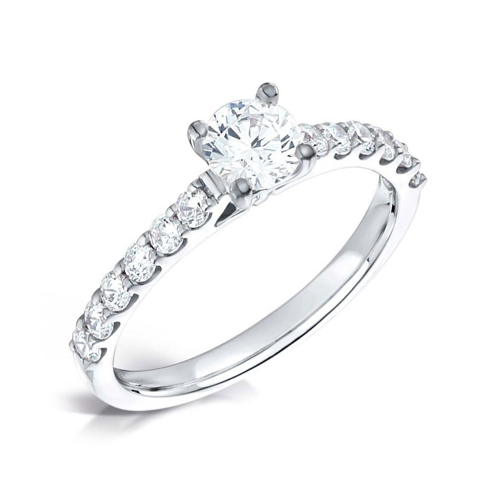 Solitaire Four - Claw Tulip Engagement Ring with Diamond Set Shoulders - Samuel Perry