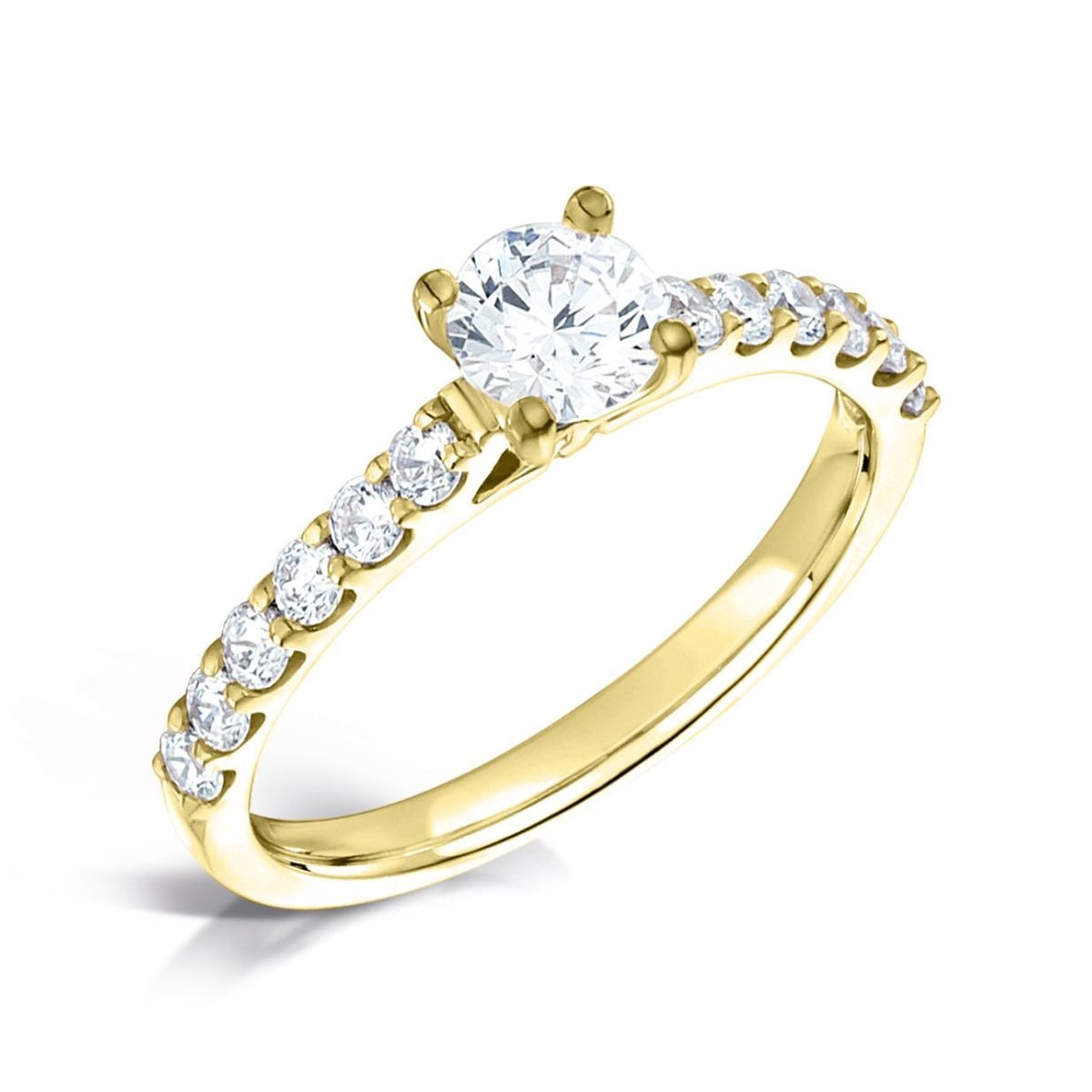 Solitaire Four - Claw Tulip Engagement Ring with Diamond Set Shoulders - Samuel Perry