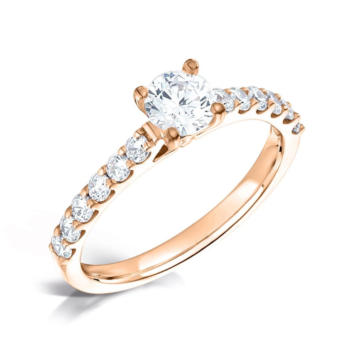 Solitaire Four - Claw Tulip Engagement Ring with Diamond Set Shoulders - Samuel Perry