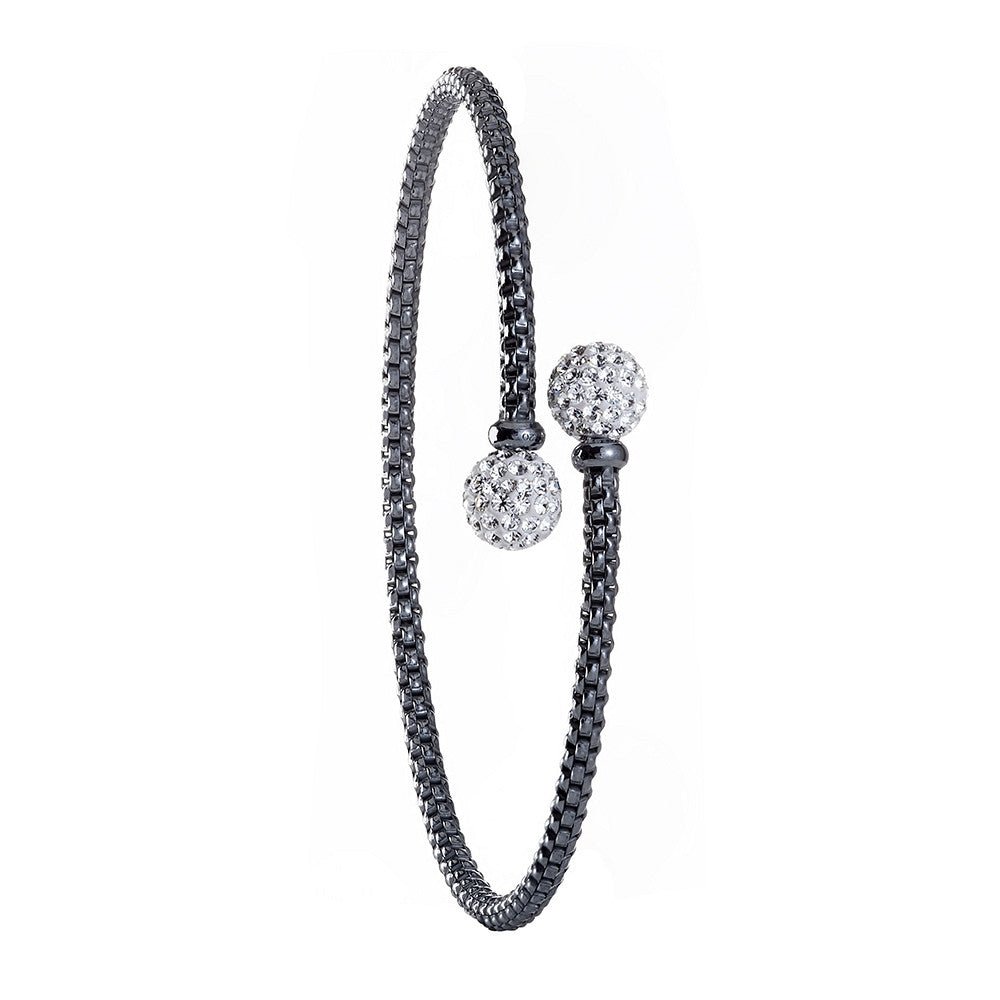 Sterling Ruthenium Cross Over Cz Balls Bangle - Samuel Perry