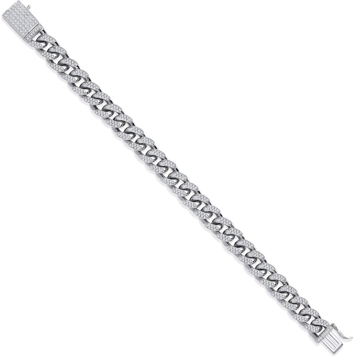 Sterling Silver 10mm Cuban Curb Link with CZs Gents Bracelet - Samuel Perry