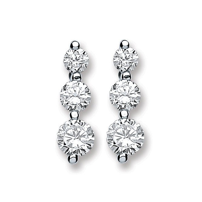 Sterling Silver 3 Sleek Cz Graduated Drop Earrings - Samuel Perry