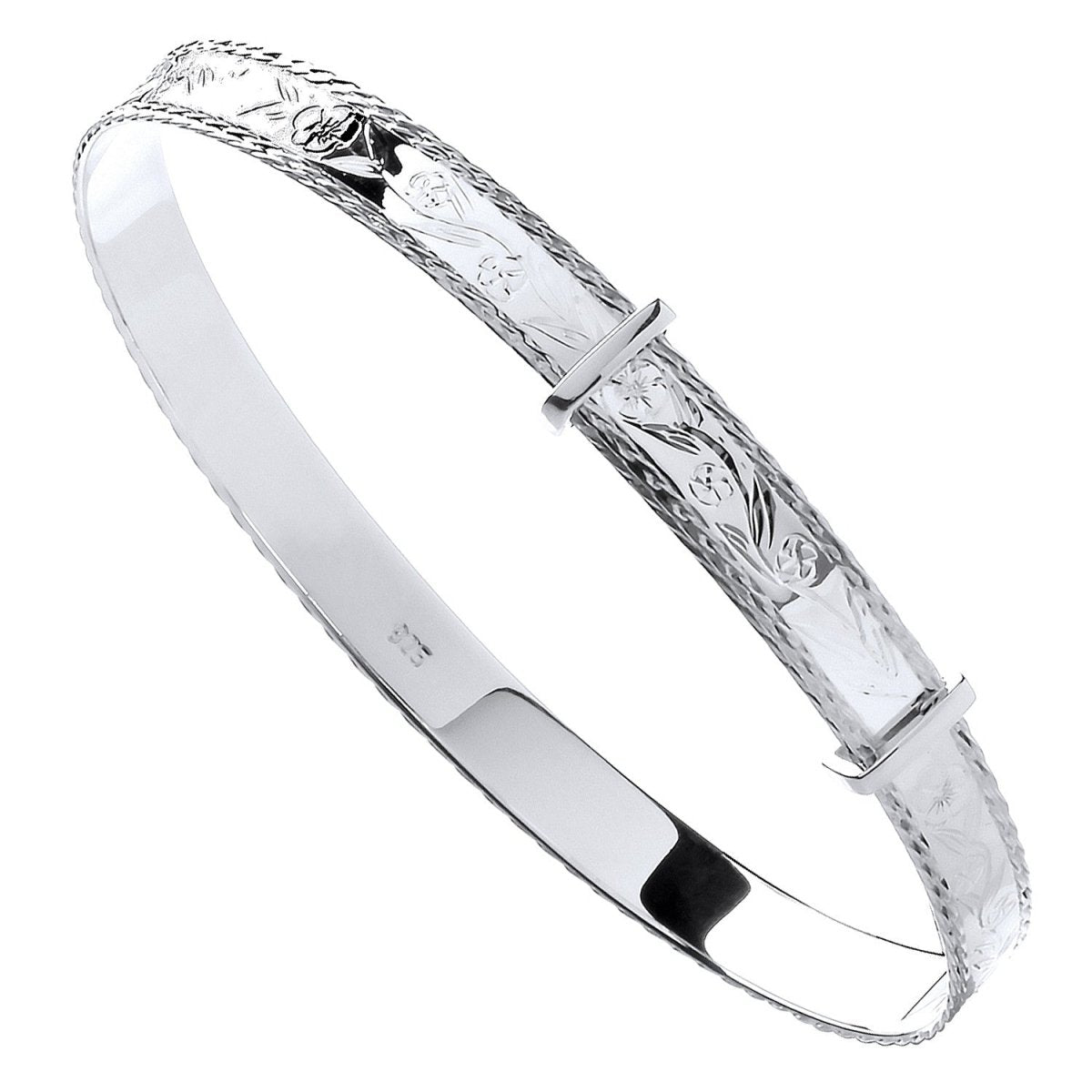Sterling Silver 6mm Elegant Expandable Diamond Cut Bangle - Samuel Perry