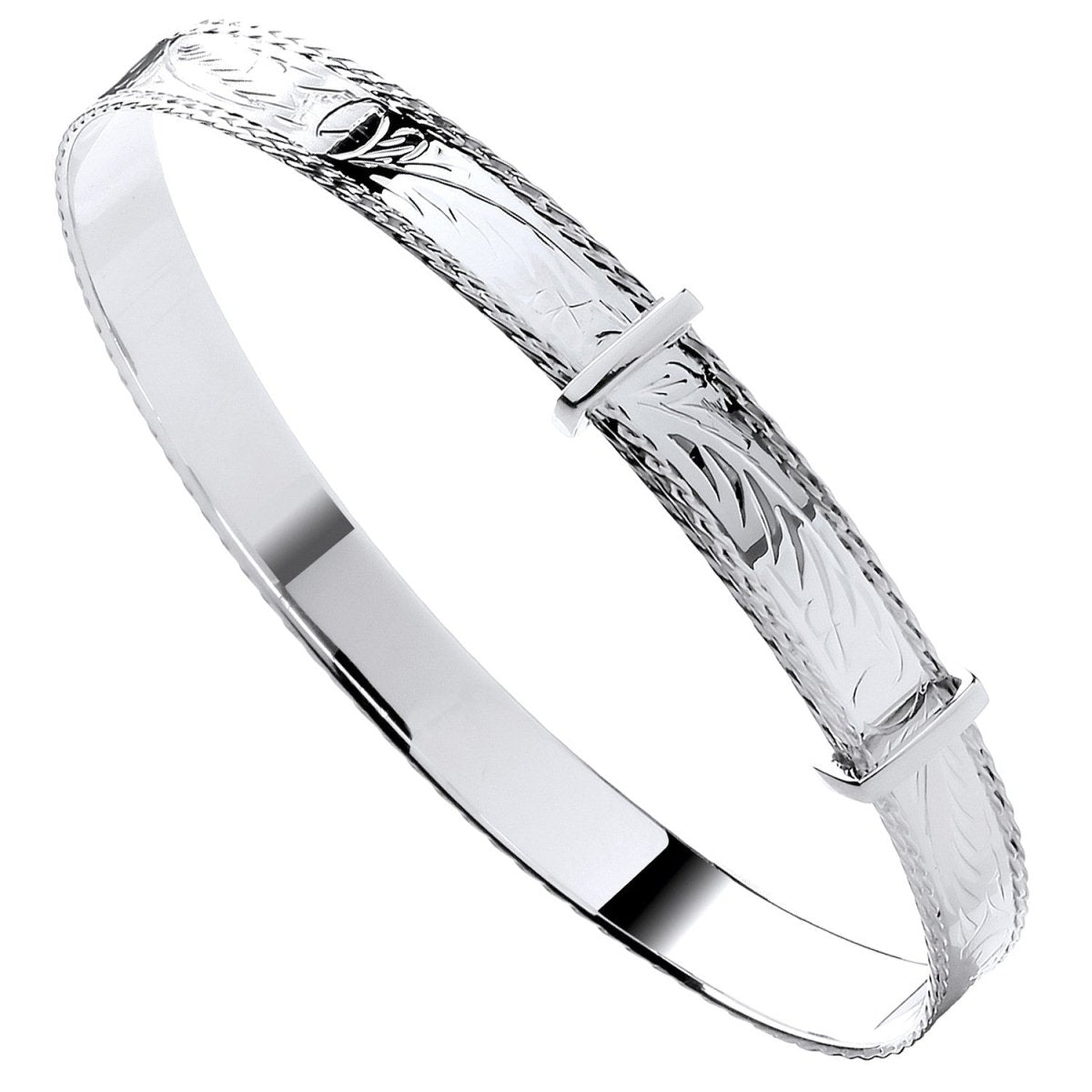 Sterling Silver 7mm Sleek Expandable Diamond Cut Bangle - Samuel Perry