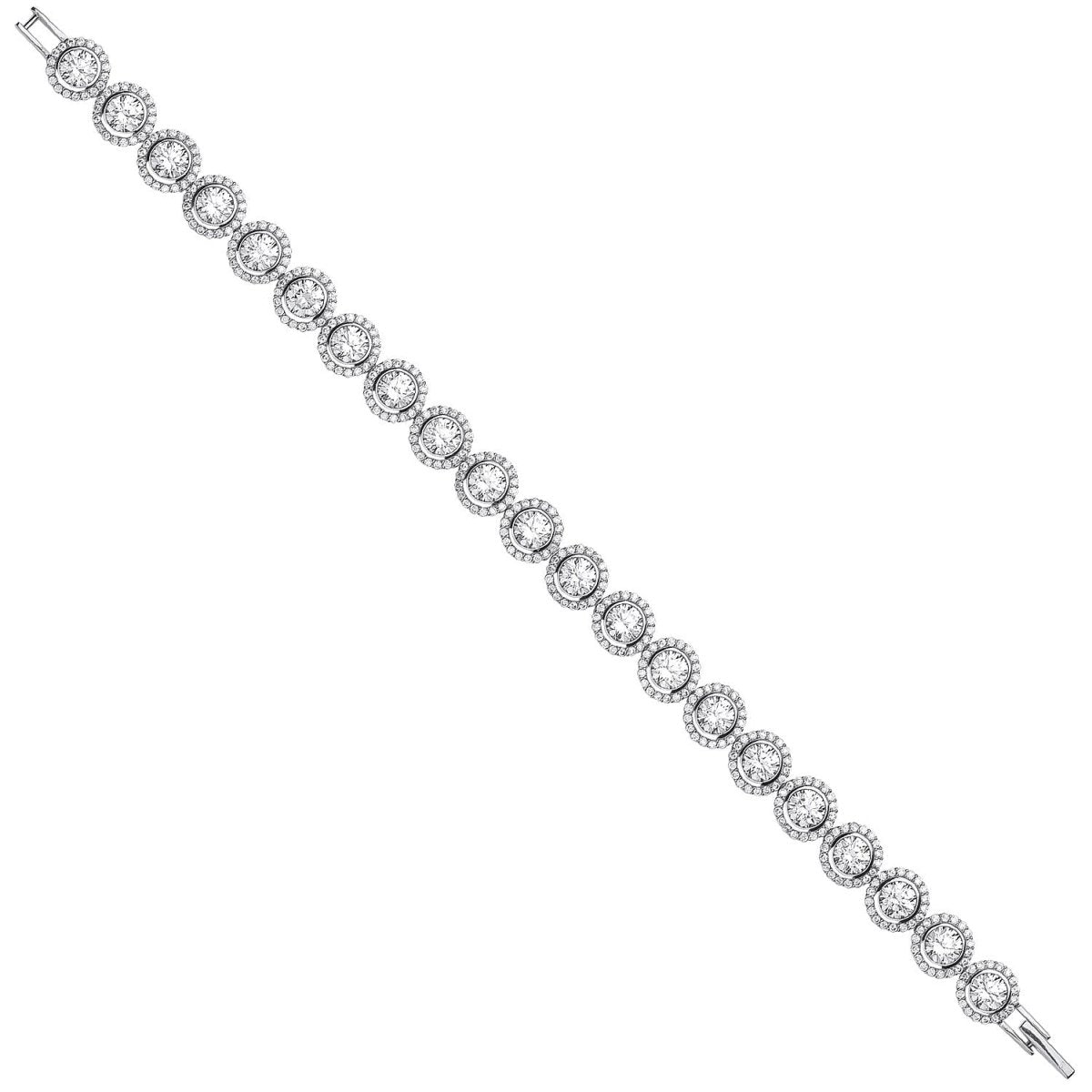 Sterling Silver 8mm Elegant Rubover Round Cz Halo Style Tennis Bracelet - Samuel Perry