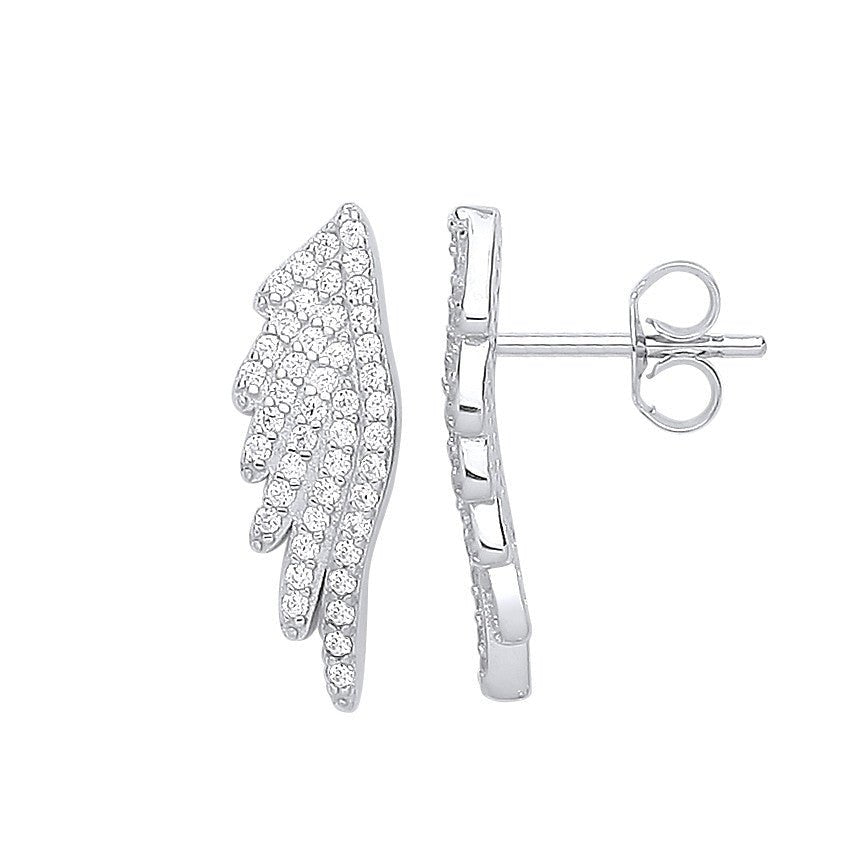 Sterling Silver Angel Wing Cz Studs - Samuel Perry