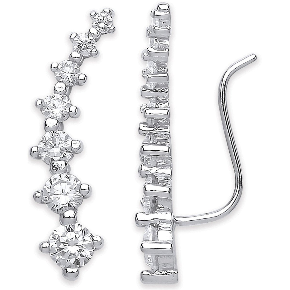 Sterling Silver Arc - shaped Ear Hook Claw Set Cz Ear Clip Earrings - Samuel Perry