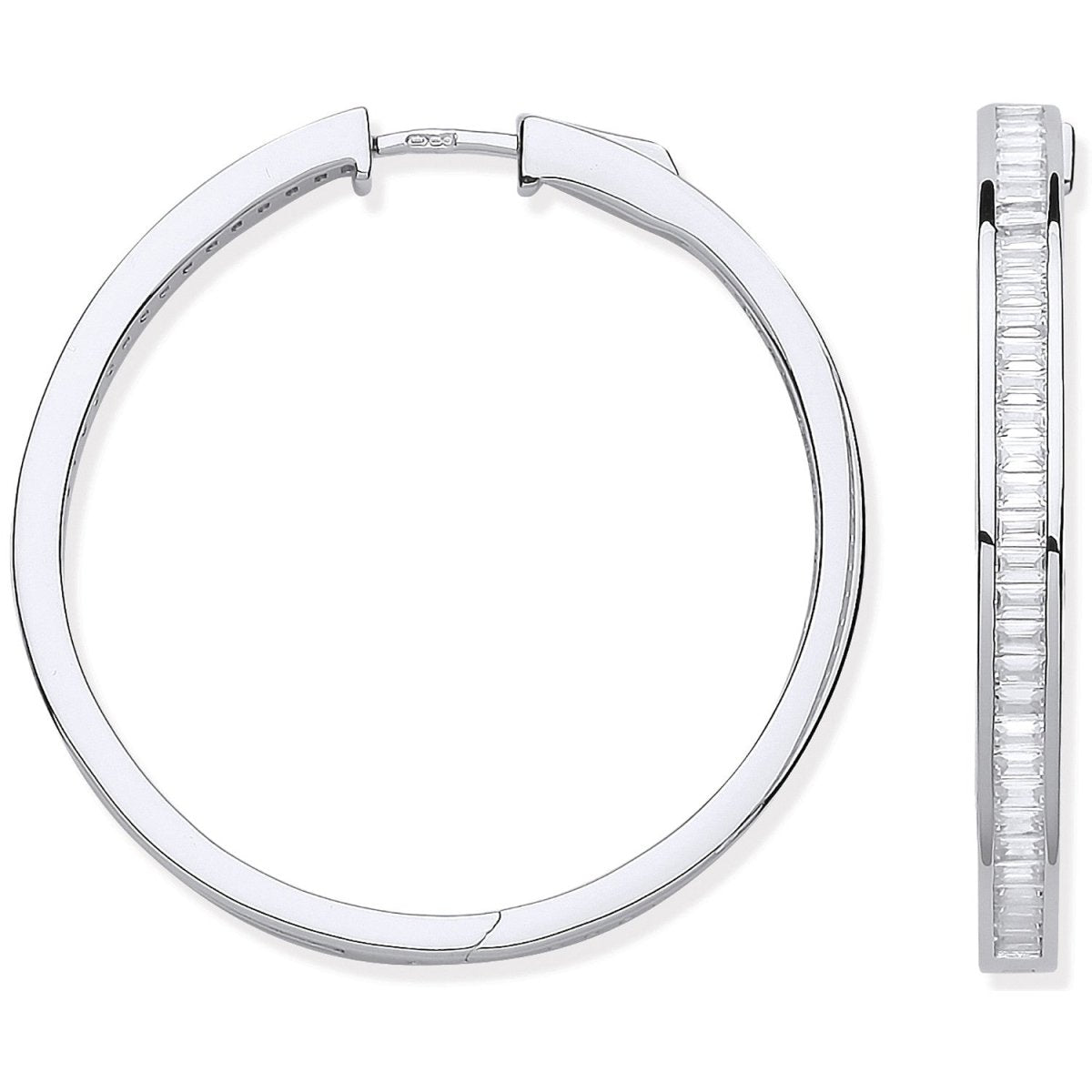 Sterling Silver Baguettes 40mm Hoop Earrings - Samuel Perry