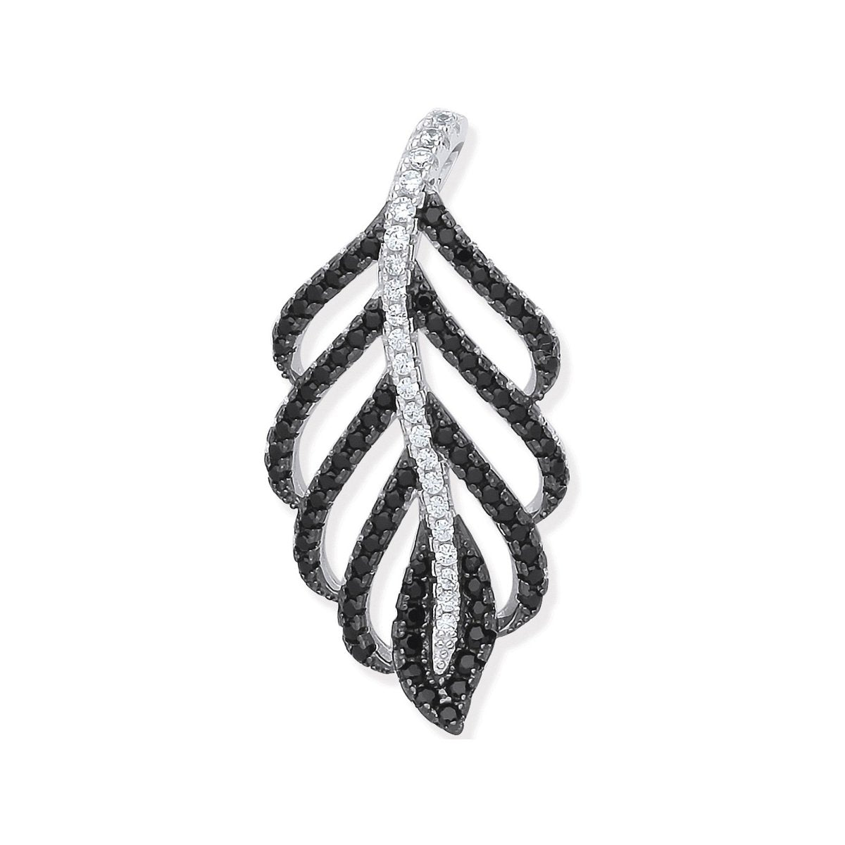 Sterling Silver Black & Clear CZ Leaf Drop Pendant - Samuel Perry