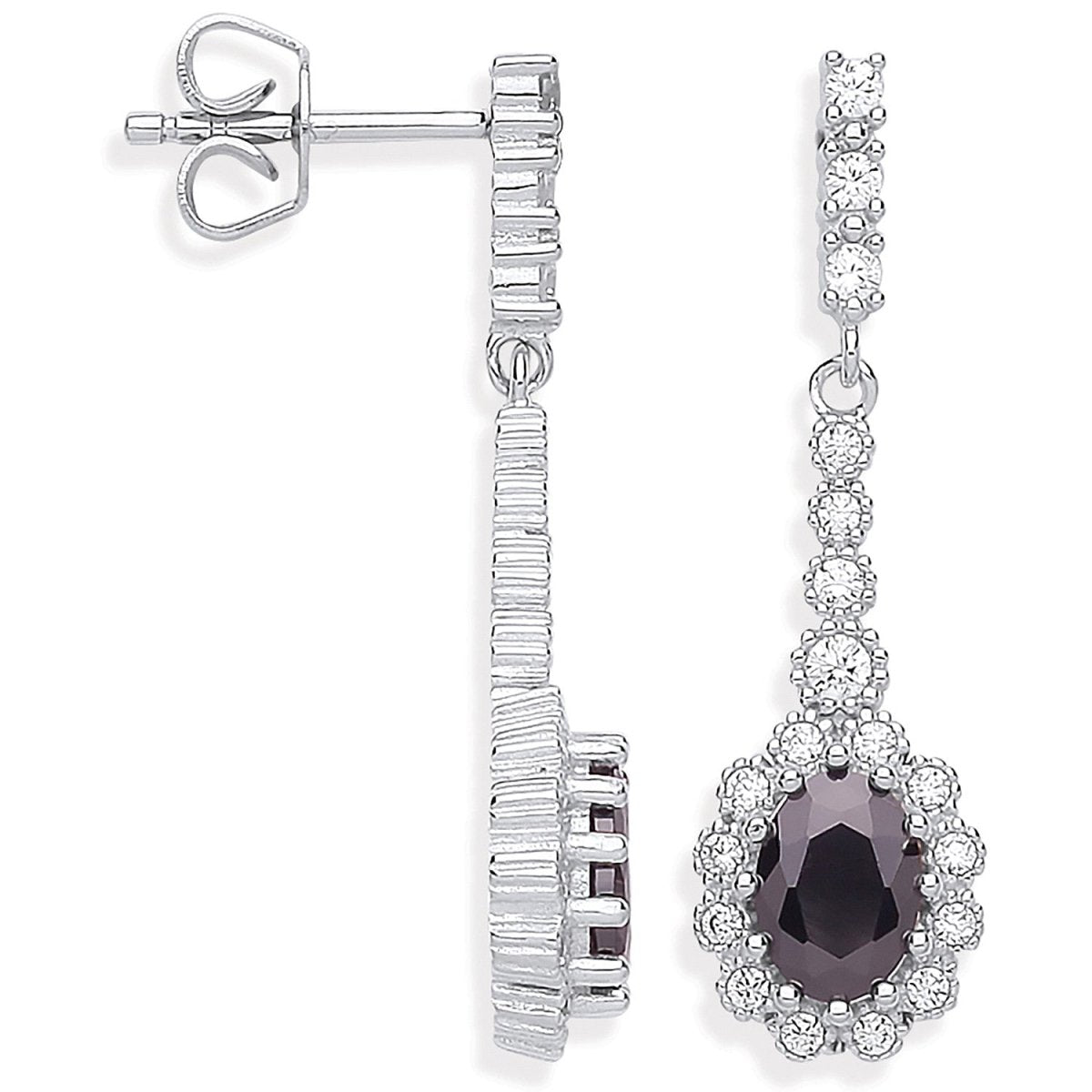 Sterling Silver Black Cluster Cz Drop Earrings - Samuel Perry