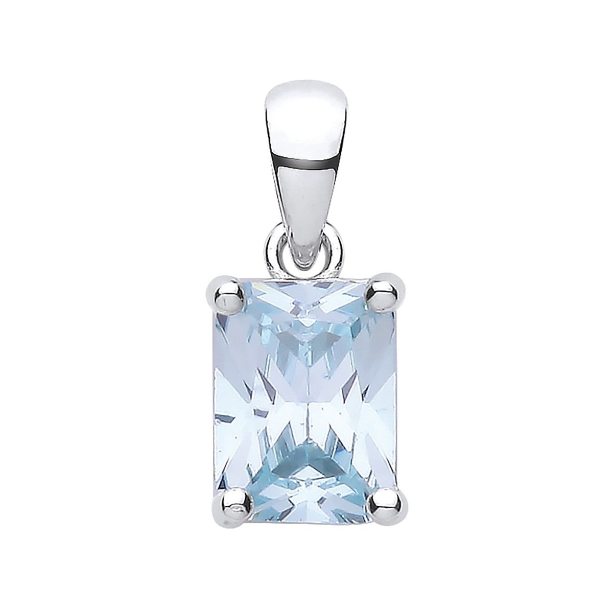 Sterling Silver Blue CZ Emerald Cut Pendant - Luxurious - Samuel Perry