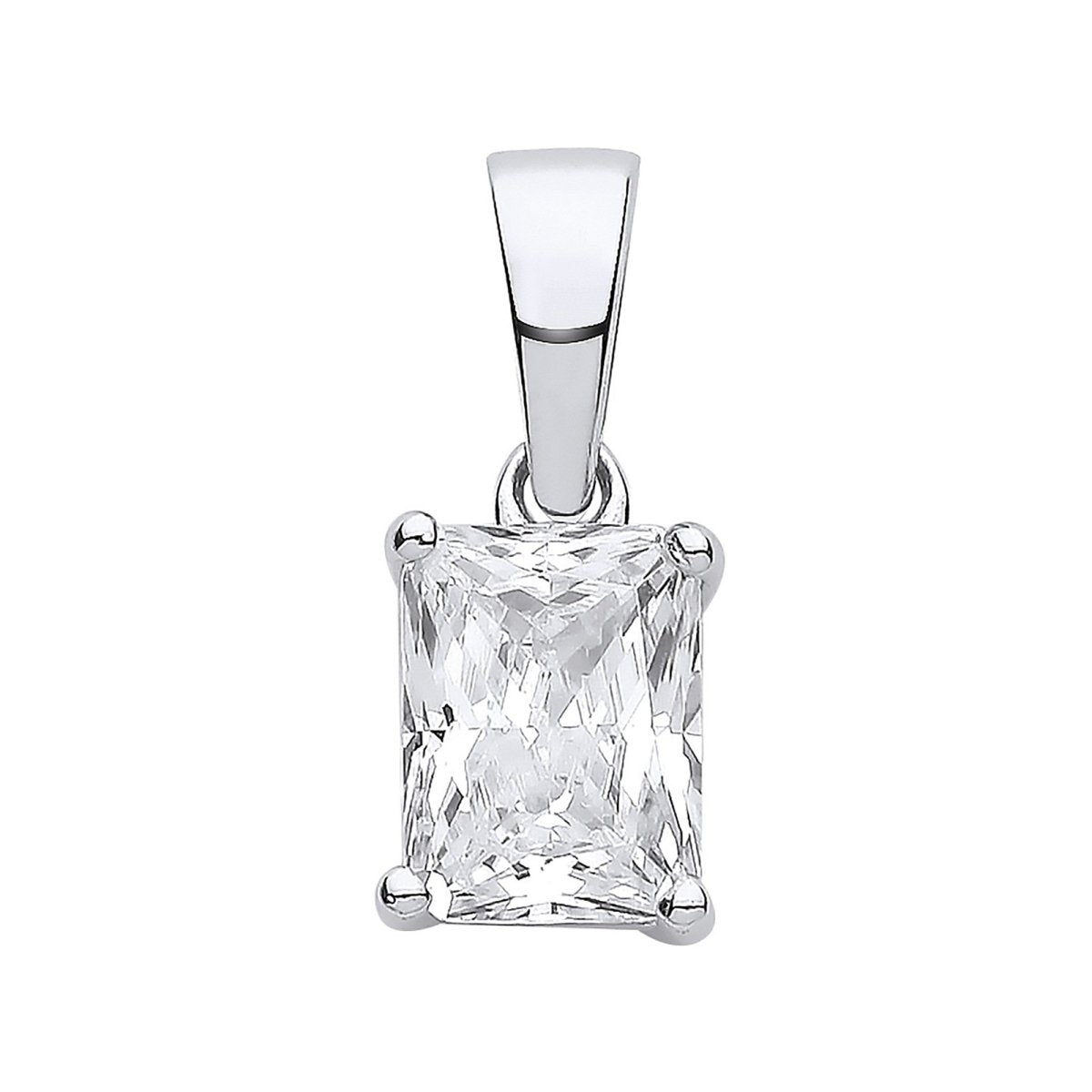 Sterling Silver Clear CZ Emerald Cut Pendant - Timeless - Samuel Perry