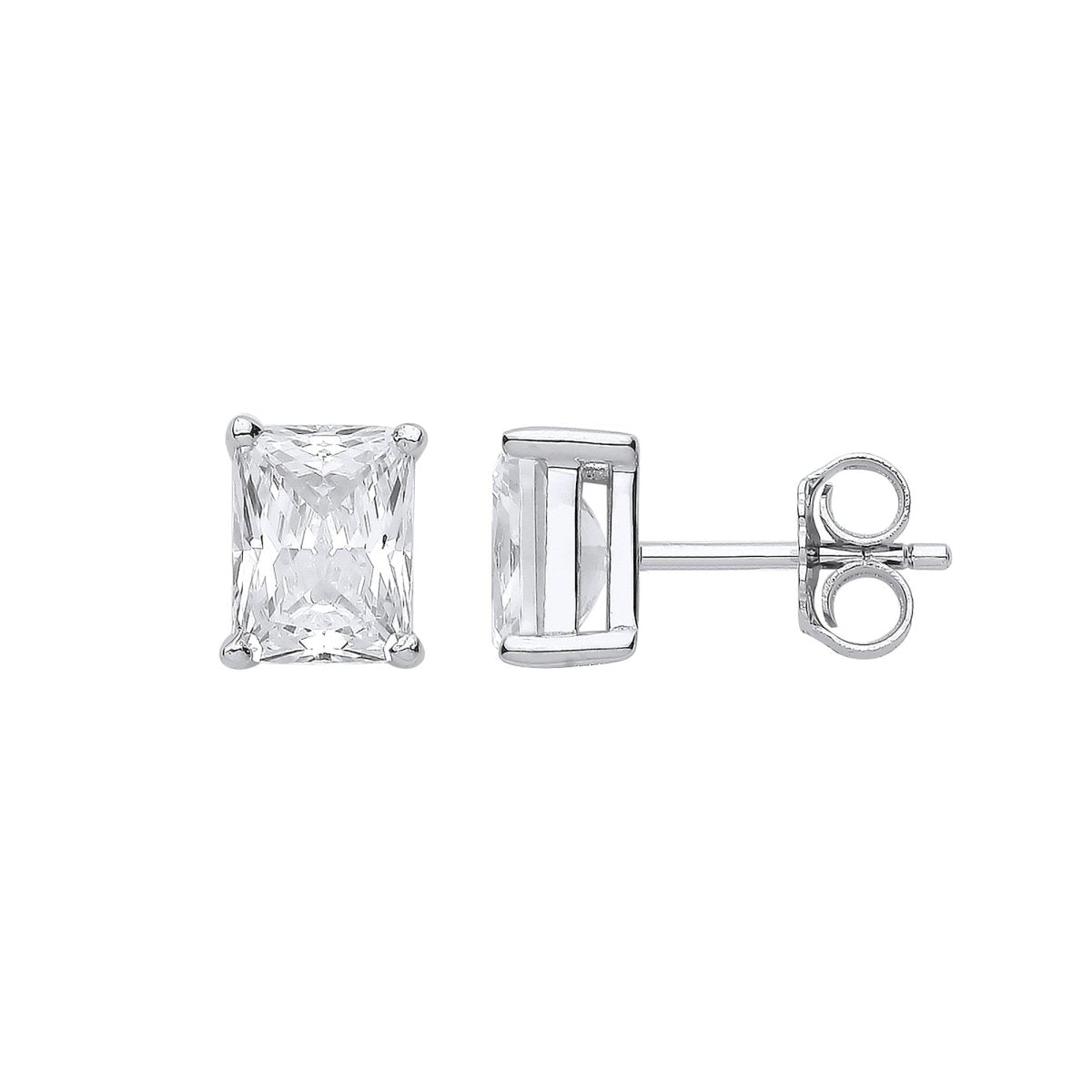 Sterling Silver Clear CZ Emerald Cut Stud Earrings - Samuel Perry