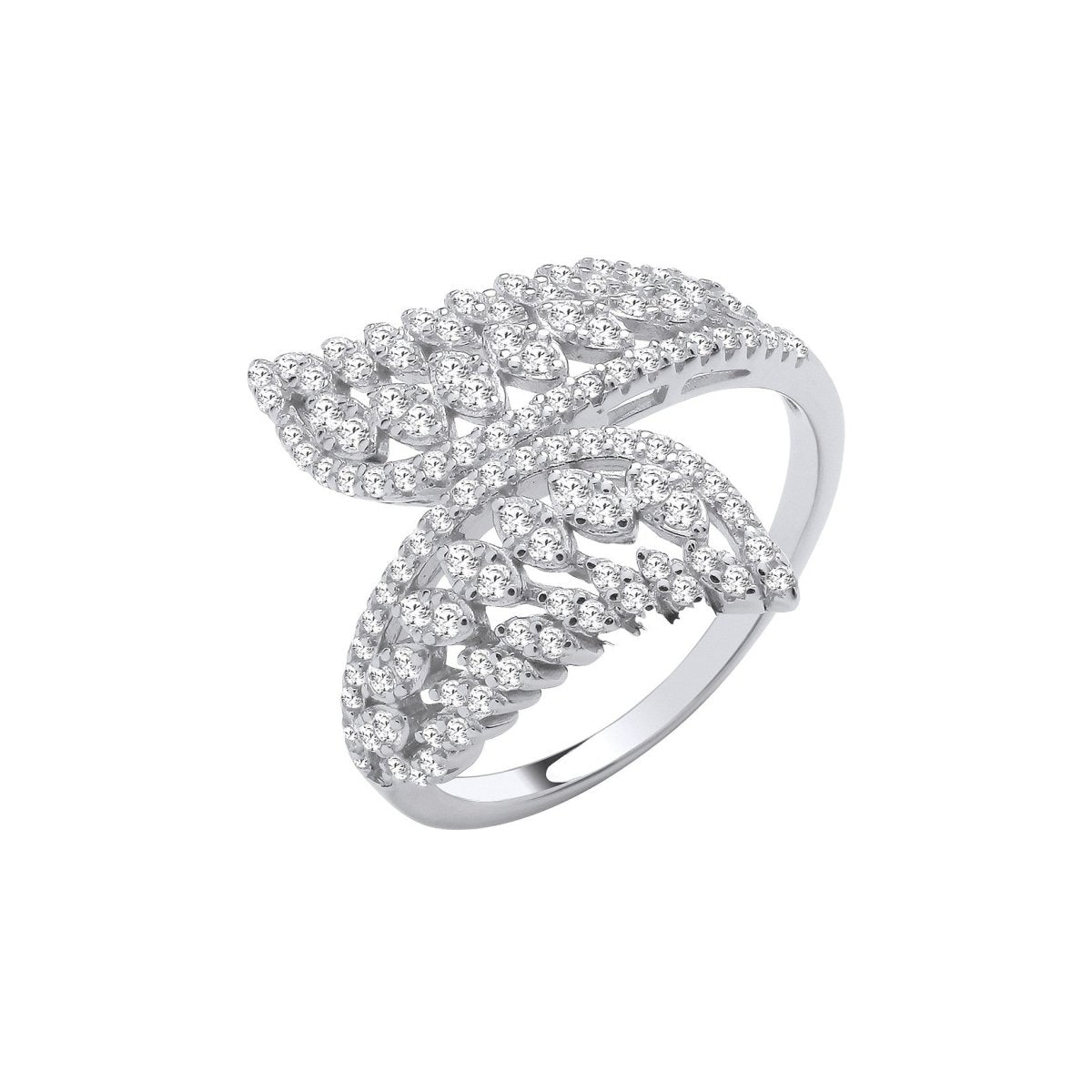 Sterling Silver Crossover Leaf Style CZs Rings - Samuel Perry