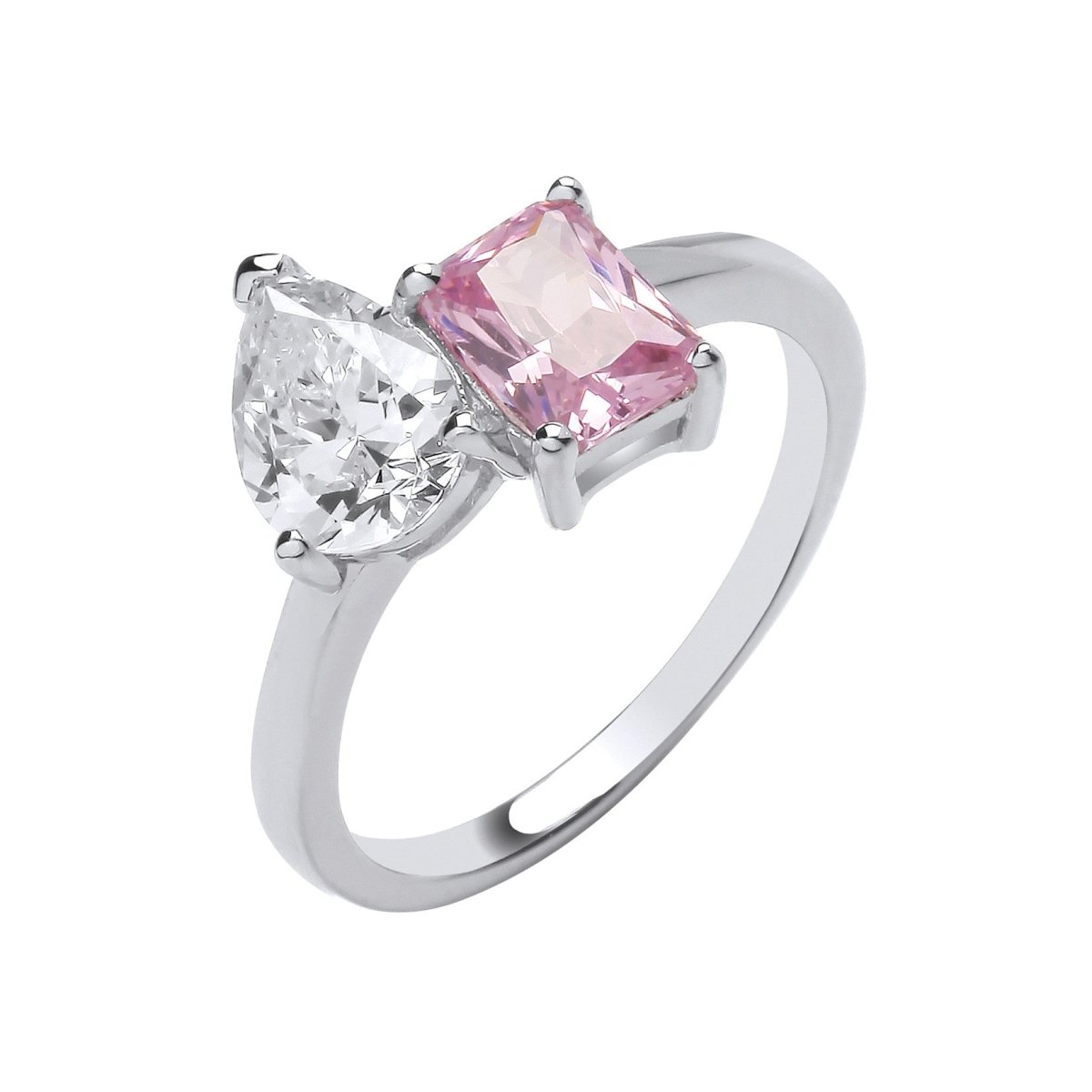 Sterling Silver Crossover Pear Clear CZ & Pink Cz Ring - Samuel Perry