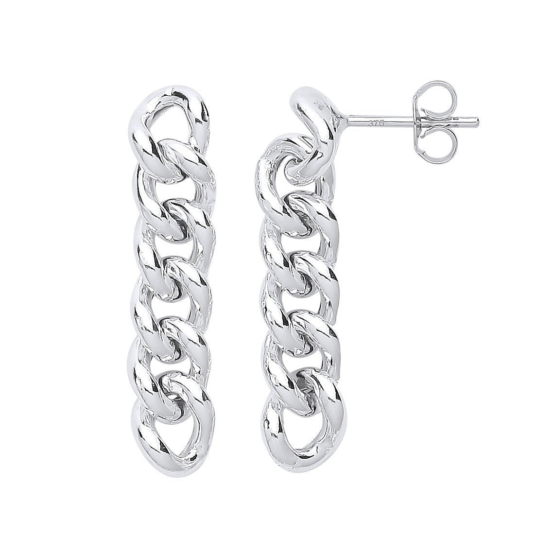 Sterling Silver Curb Chain Stud Drop Earrings - Samuel Perry