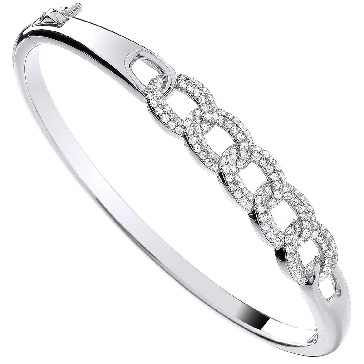 Sterling Silver Curb Link Style CZ Bangle - Samuel Perry