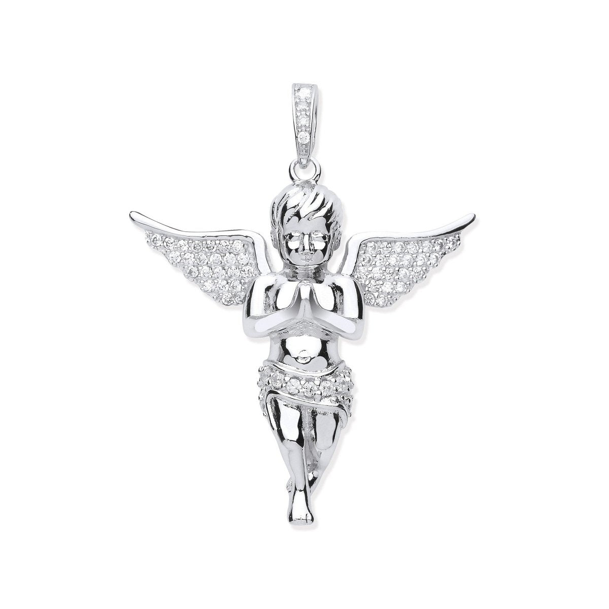 Sterling Silver CZ Angel Pendant – Graceful Protection - Samuel Perry