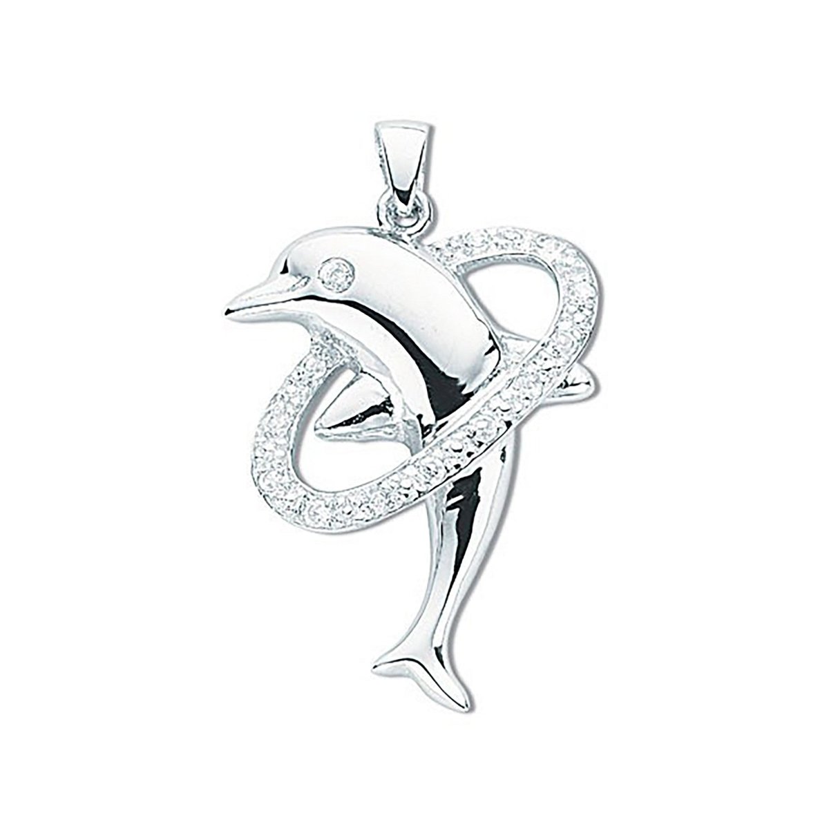 Sterling Silver CZ Dolphin Pendant – Graceful & Sparkling - Samuel Perry