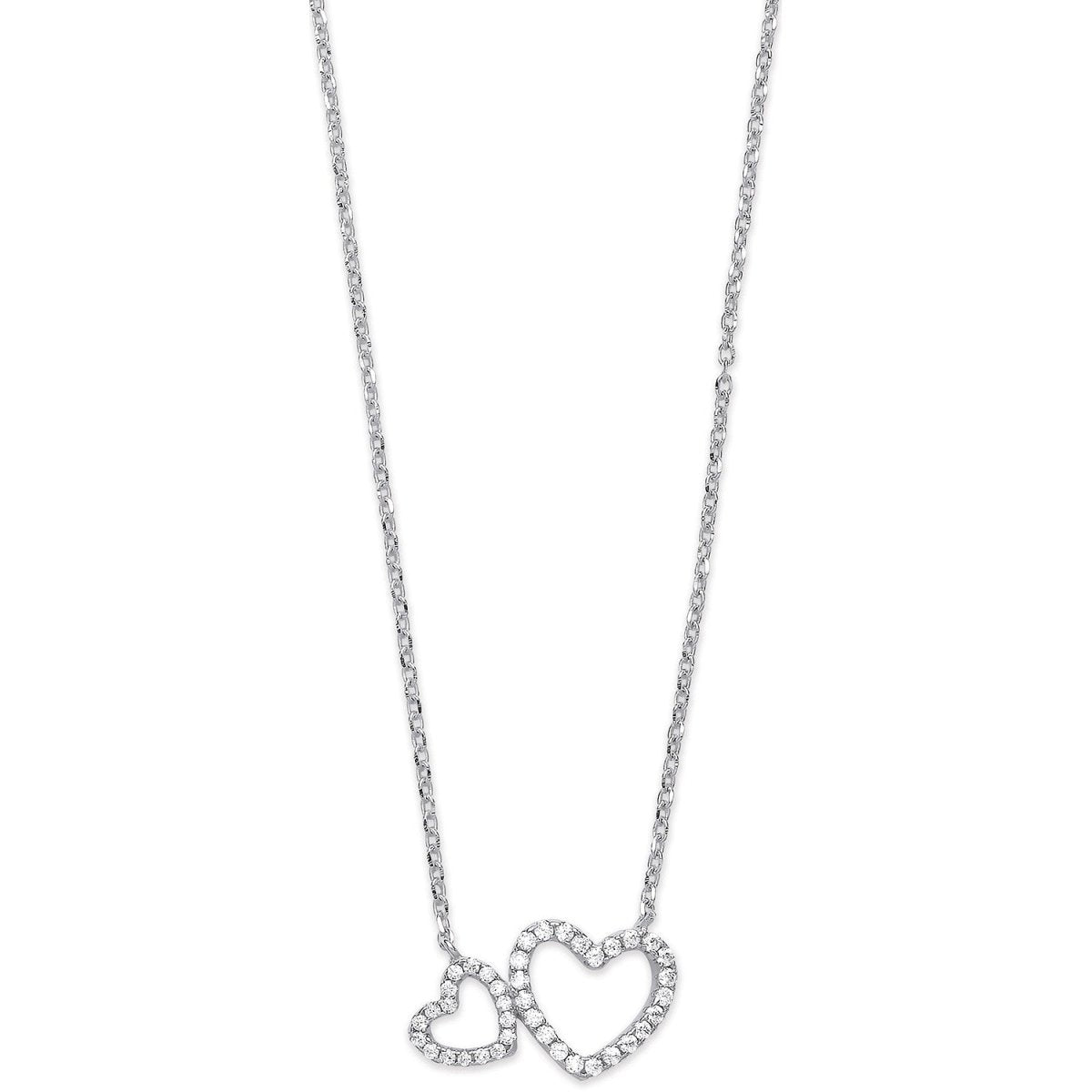 Sterling Silver CZ Elegant Hearts 16" Necklace with Extension - Samuel Perry