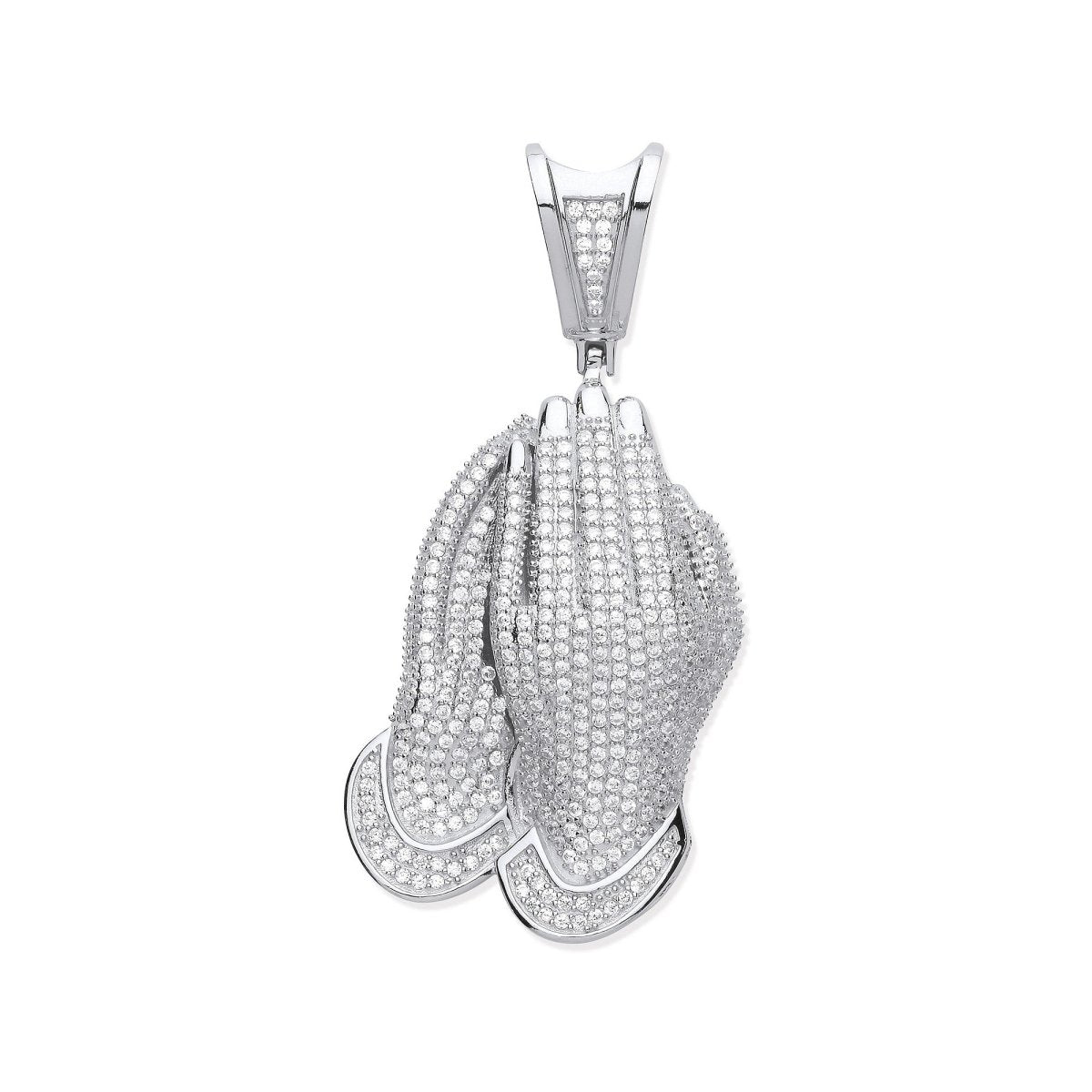 Sterling Silver CZ Large Praying Hands Pendant – Spiritual Elegance - Samuel Perry