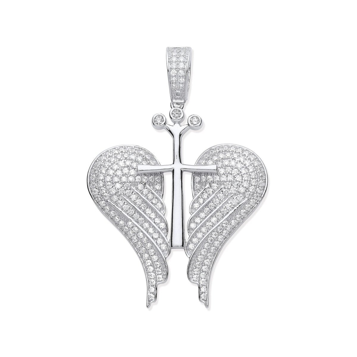 Sterling Silver CZ Open Angel Wings & Royal Cross Pendant - Samuel Perry