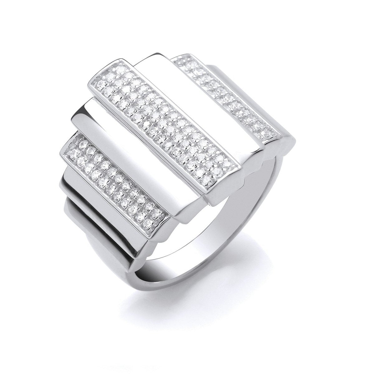 Sterling Silver CZ & Plain Step Ring - Samuel Perry