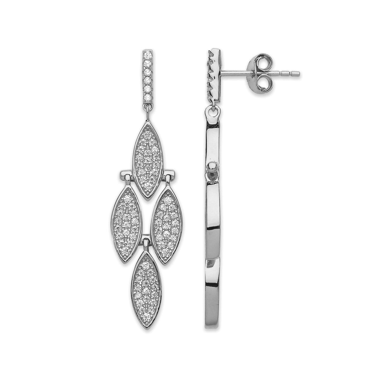 Sterling Silver Cz Rhombus Drop Earrings - Samuel Perry