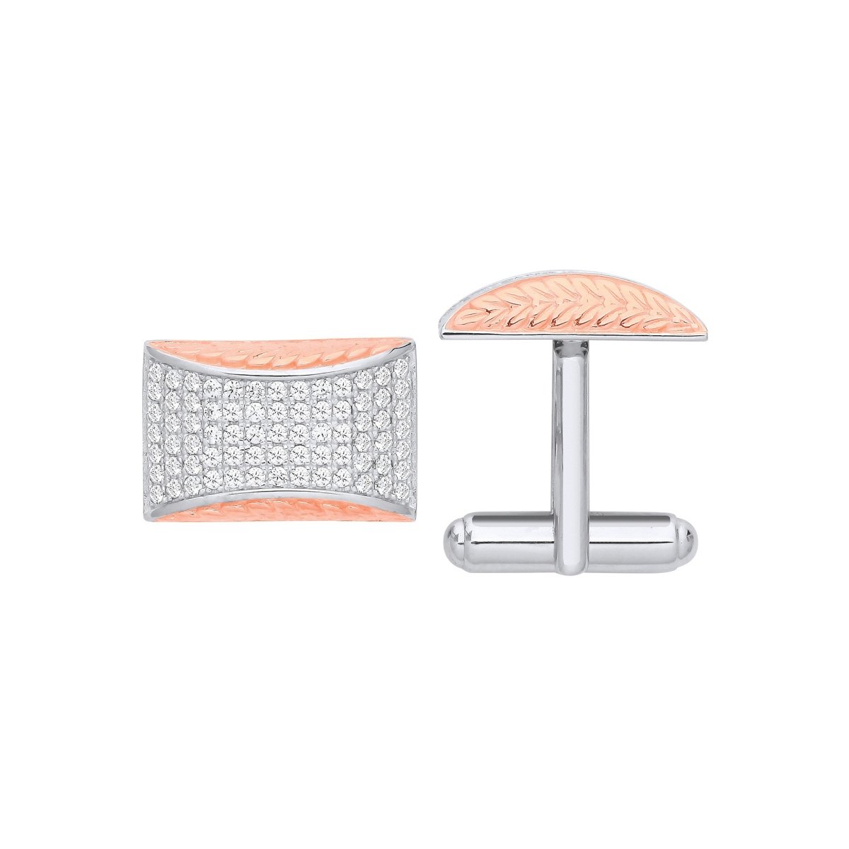 Sterling Silver CZ & Rose Gold Plated Barley Design Cufflinks - Samuel Perry