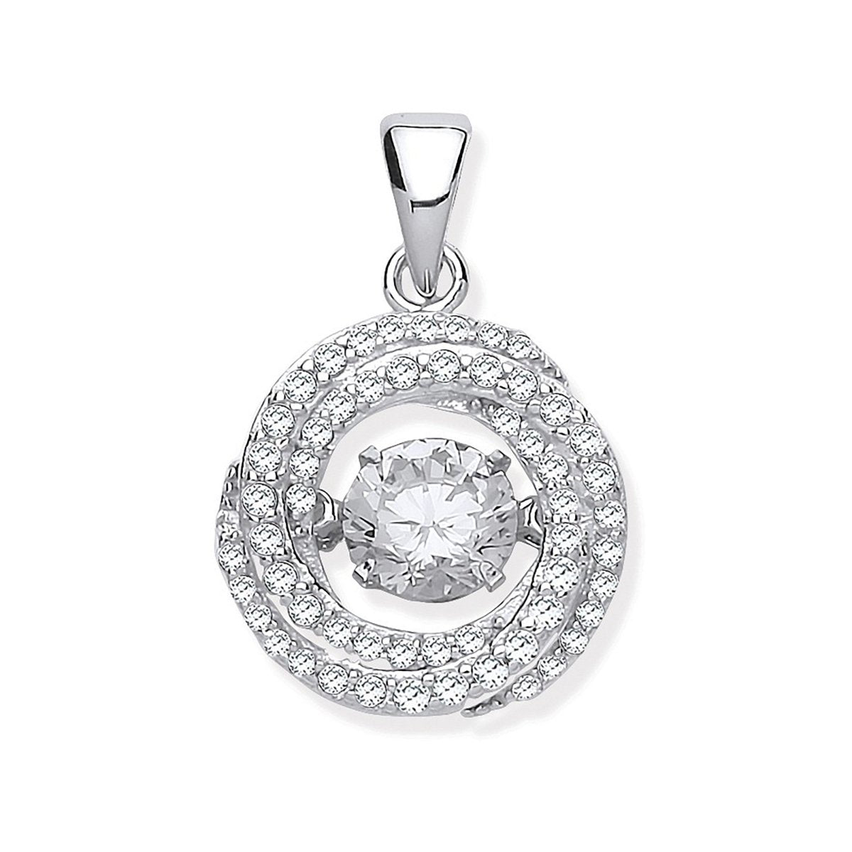 Sterling Silver CZ Swirl Pendant with Hanging Shimmering CZ - Samuel Perry