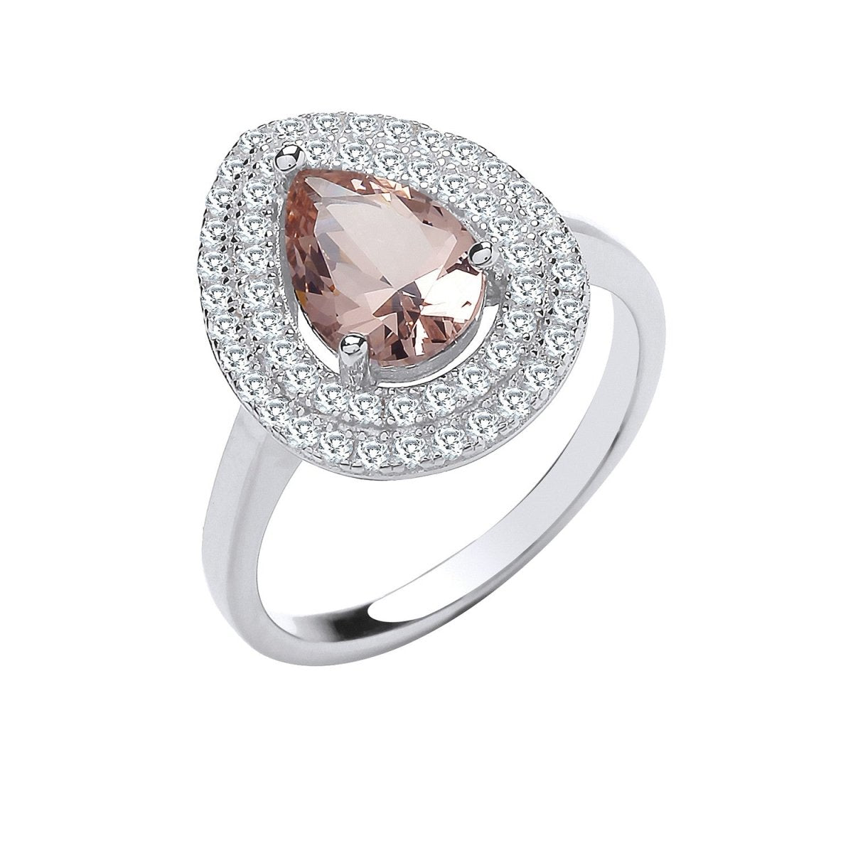 Sterling Silver Double Cz Pear Halo & Synthetic Morganite Ring - Samuel Perry