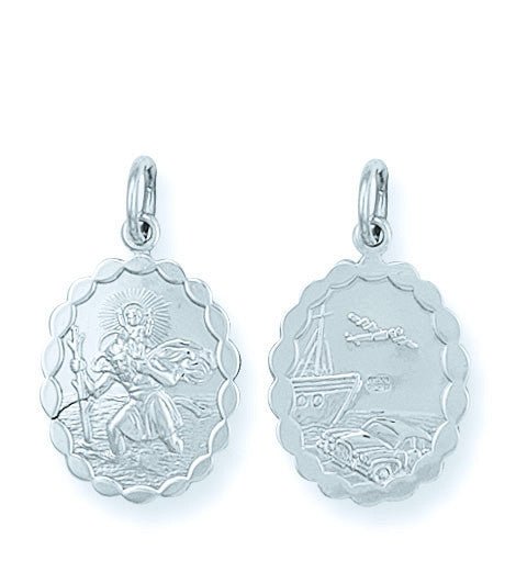 Sterling Silver Double Sided Oval St Christopher Pendant – Travel Protection - Samuel Perry