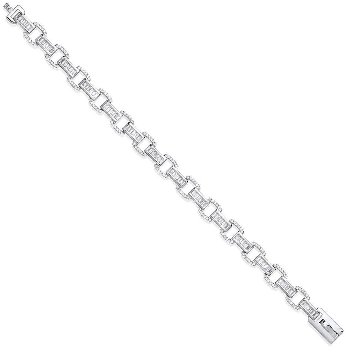 Sterling Silver Elegant Baguette & Round 226 CZs Ladies Bracelet - Samuel Perry